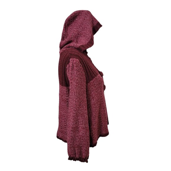 Decree Size L (Jr) Burgundy & Marled Burgundy Knit Hoodie Cardigan Sweater - Picture 6 of 13